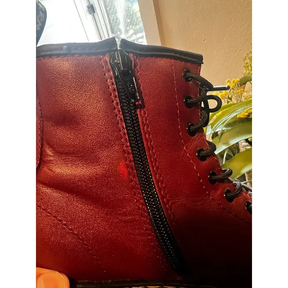 Dr. Martens Youth 1460 Softy T Cherry Red Leather Side Zip Boots Size 4